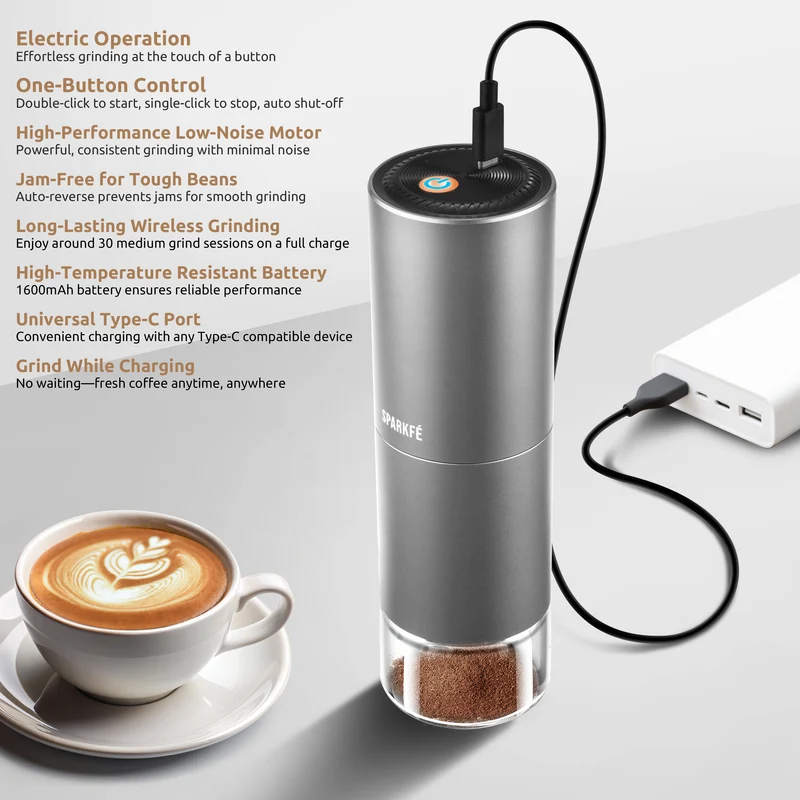 SPARKFE Portable Electric Coffee Grinder CGR Series Classic Collection (Silver Grey)