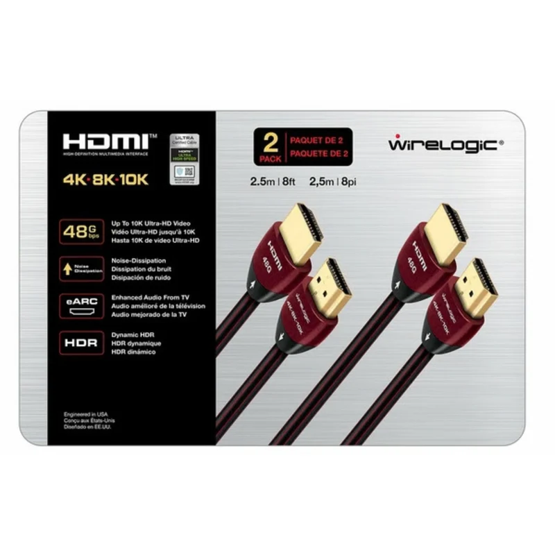 WIRELOGIC - Paquet de 2 Fils HDMI de 48 GB de 8 pi