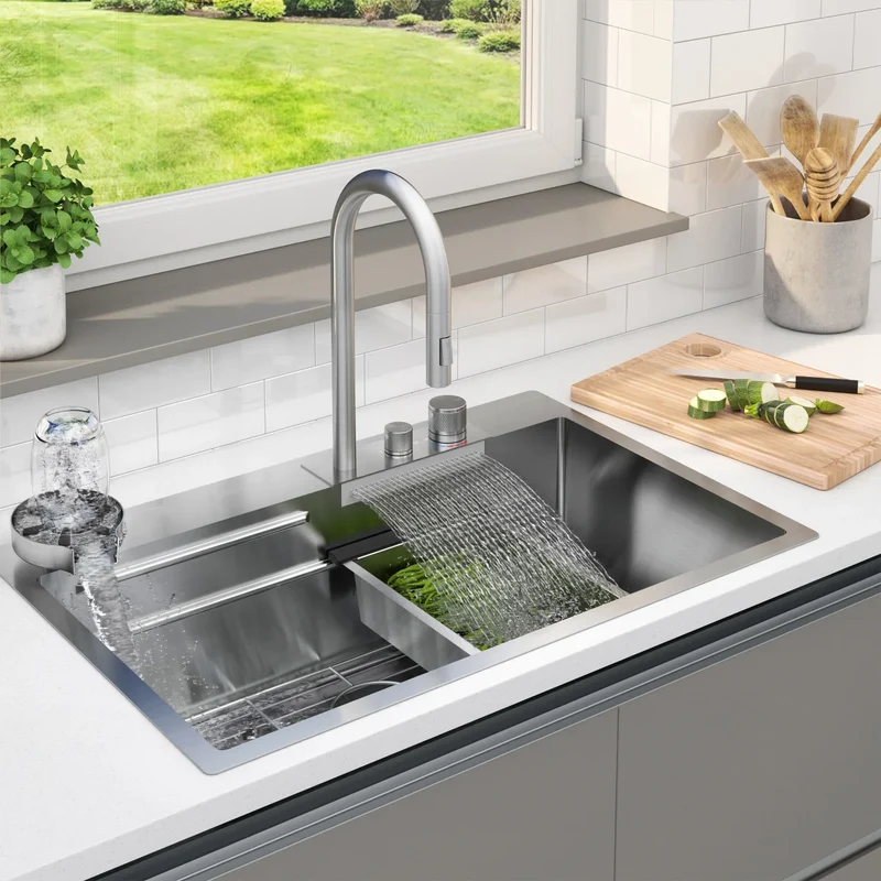 ARTIKA - Ensemble d'Évier à Cuve Simple en Acier Inoxydable avec Robinet et Accessoires NeoFlow