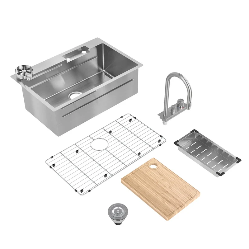 ARTIKA - Ensemble d'Évier à Cuve Simple en Acier Inoxydable avec Robinet et Accessoires NeoFlow