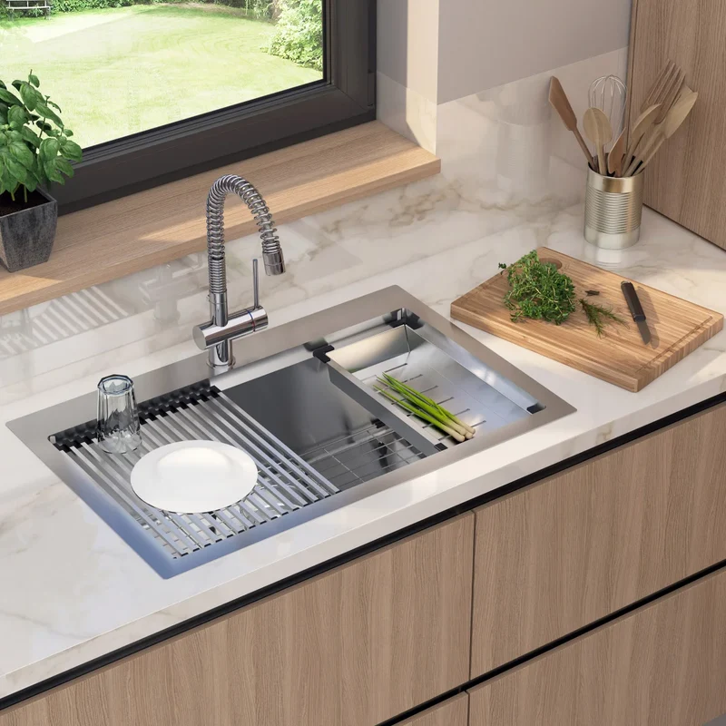 ARTIKA - Évier à Cuve Simple en Acier Inoxydable avec Accessoires Newport