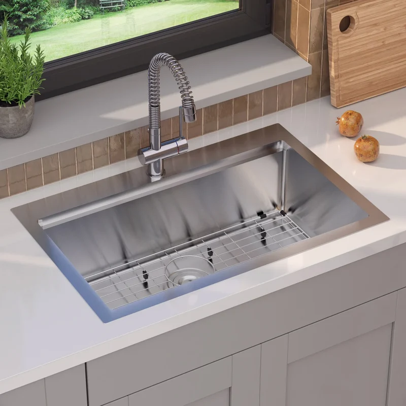 ARTIKA - Évier à Cuve Simple en Acier Inoxydable avec Accessoires Newport