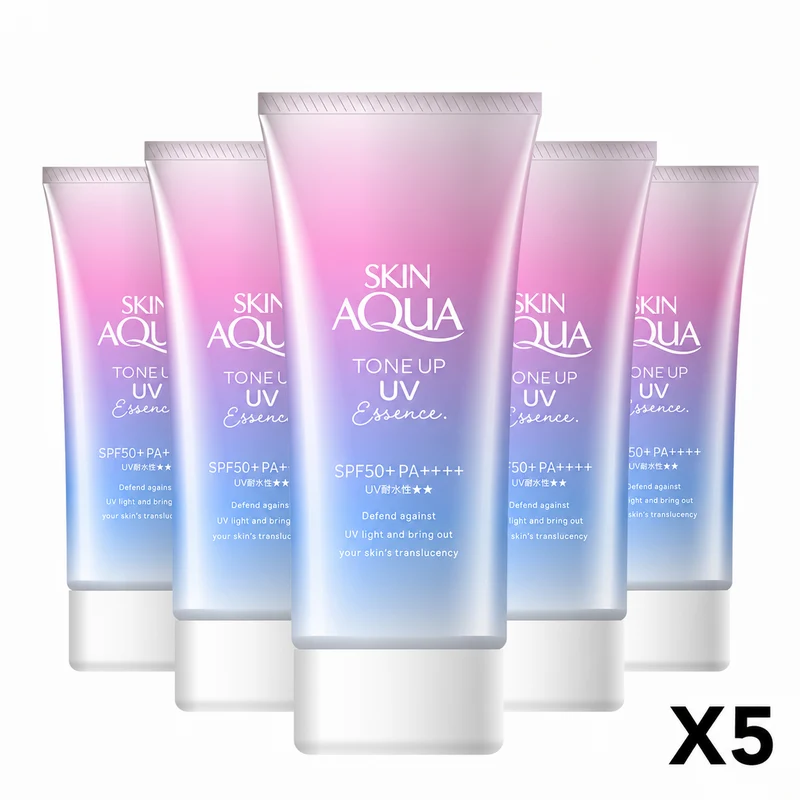 SKIN AQUA Transparency Tone Up UV Sunscreen Lavender 80g SPF50+ (5-Pc Set)