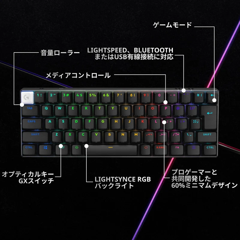 Logicool G PRO X 60 LIGHTSPEED Wireless Mini Gaming Keyboard Japanese Array Black G-PKB-60-001LNBK