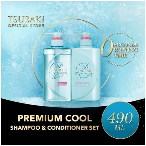 TSUBAKI Premium Cool Pump Pair Shampoo Treatment Set 490ml
