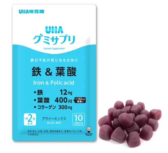 UHA Gummi Supplements Iron & Folic Acid Acai Mix 220 capsules for 110 days