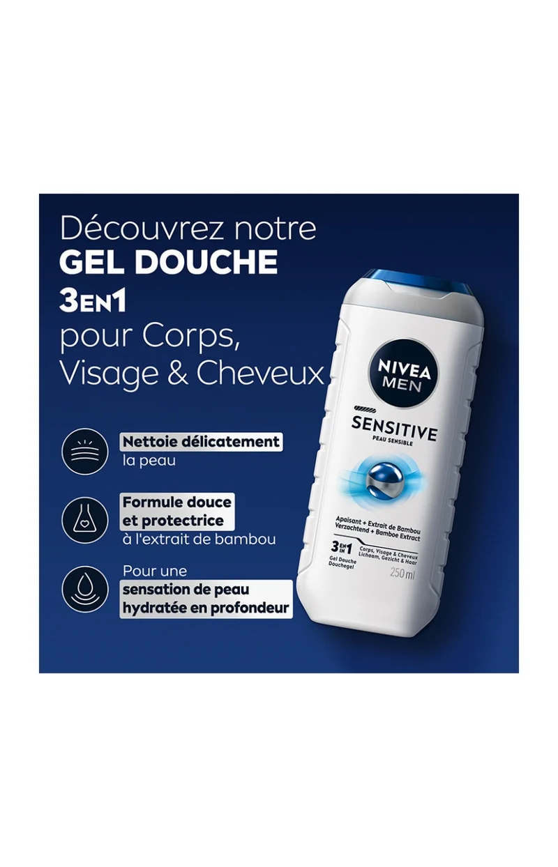 Gel douche aux extraits de bambou - Peaux sensibles - Homme - 250 ml