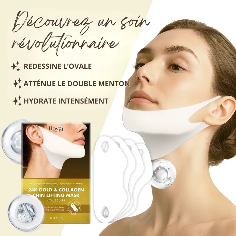 Masque Lifting Menton & Cou au Collagène OR 24K - 4 ACHETÉS = 4 OFFERTS