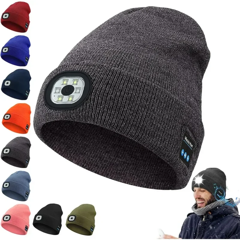 Cappello Unisex 3-i-1 Bluetooth-hue - 6 LED, ricaricabile USB con cuffie per uso invernale