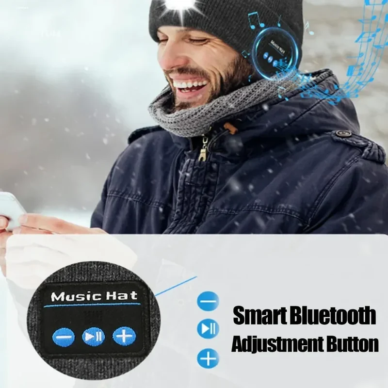 Cappello Unisex 3-i-1 Bluetooth-hue - 6 LED, ricaricabile USB con cuffie per uso invernale