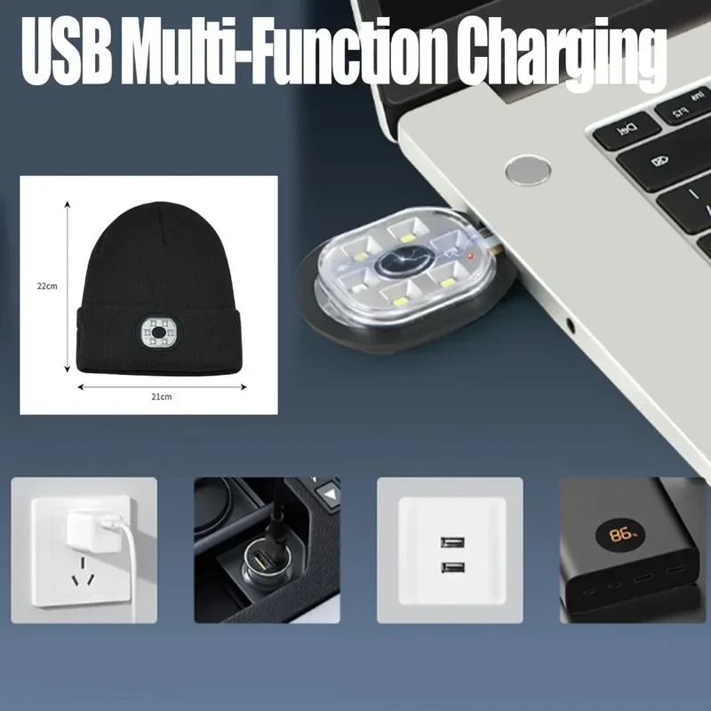 Cappello Unisex 3-i-1 Bluetooth-hue - 6 LED, ricaricabile USB con cuffie per uso invernale