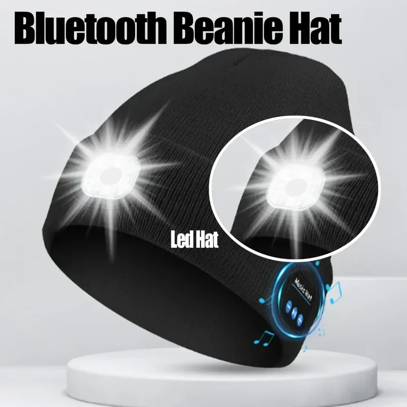 Cappello Unisex 3-i-1 Bluetooth-hue - 6 LED, ricaricabile USB con cuffie per uso invernale
