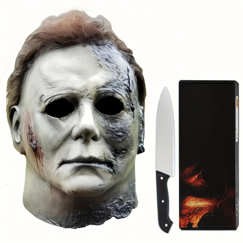 Maschera da horror di Halloween con set di coltelli - travestimento realistico per adulti