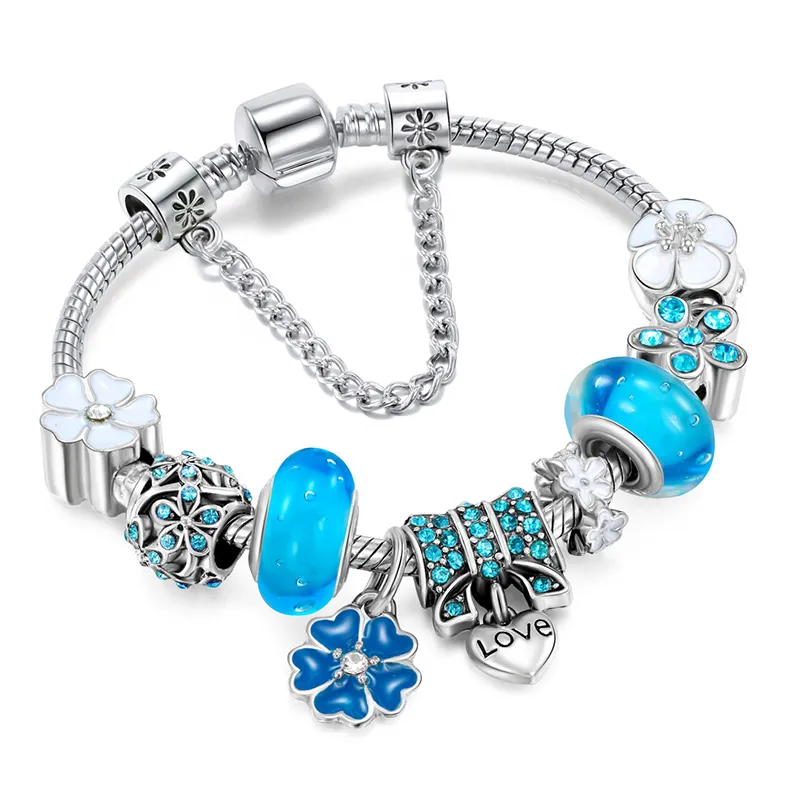 Bracciale in argento sterling 925 con charm a forma di fiore | Elegante regalo di gioielli per donna
