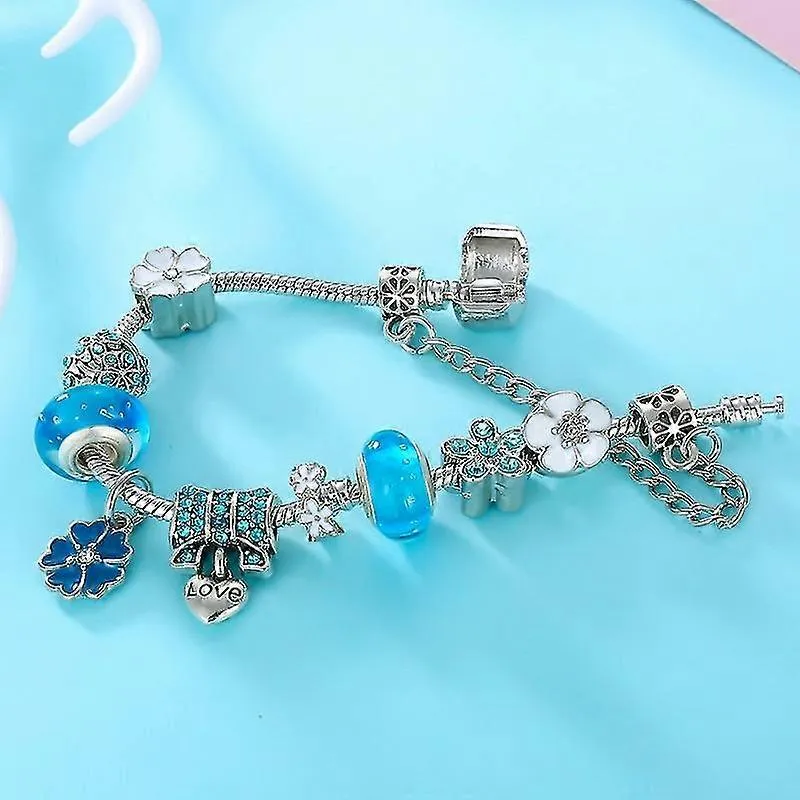 Bracciale in argento sterling 925 con charm a forma di fiore | Elegante regalo di gioielli per donna
