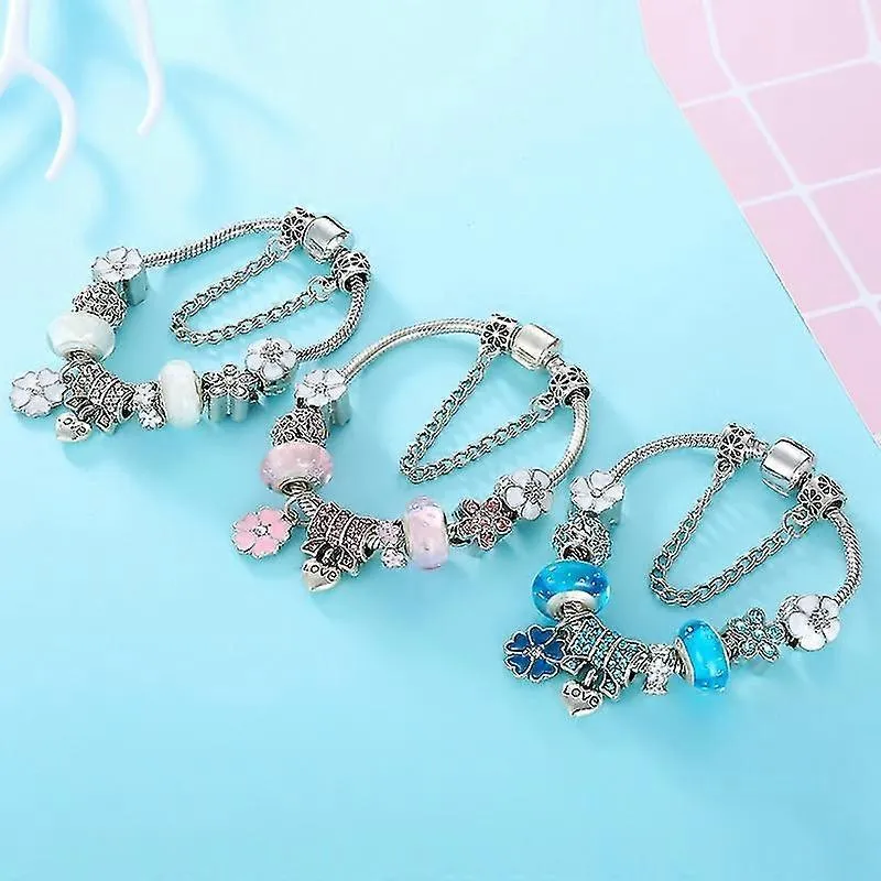 Bracciale in argento sterling 925 con charm a forma di fiore | Elegante regalo di gioielli per donna