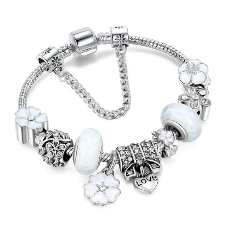 Bracciale in argento sterling 925 con charm a forma di fiore | Elegante regalo di gioielli per donna