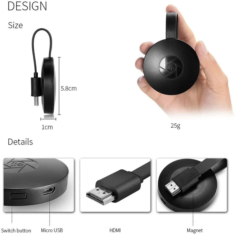 Chromecast Trasmettitore Video Wireless - Streaming HD 1080p, compatibile con Android, iPhone, PC