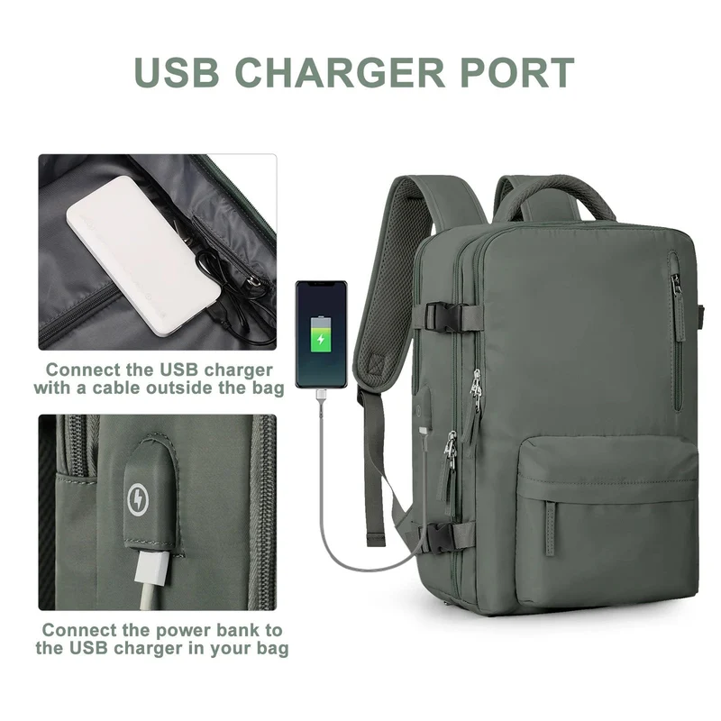 Zaino da viaggio grande per donne – Zaino impermeabile | Sicurezza anti-furto & ricarica USB