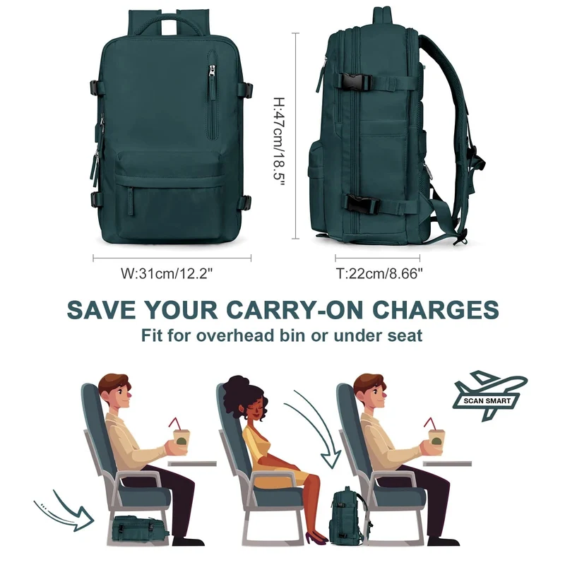 Zaino da viaggio grande per donne – Zaino impermeabile | Sicurezza anti-furto & ricarica USB