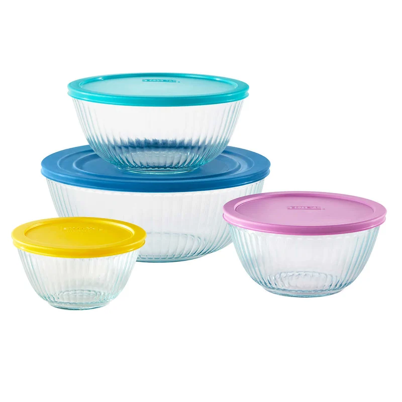PYREX - Ensemble de 4 Saladiers en Verre avec Couvercles