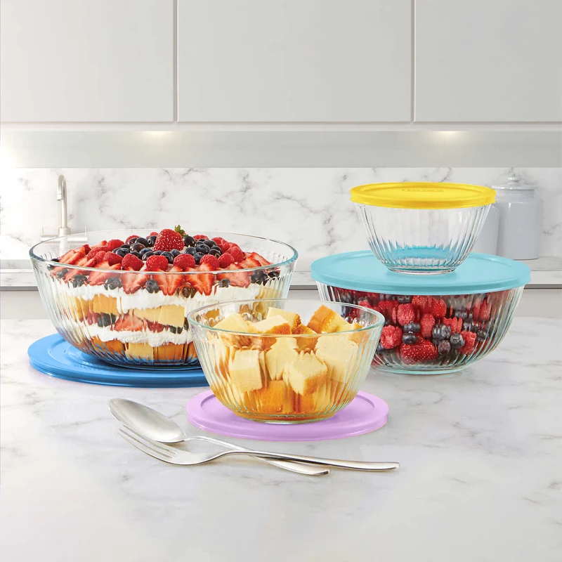 PYREX - Ensemble de 4 Saladiers en Verre avec Couvercles
