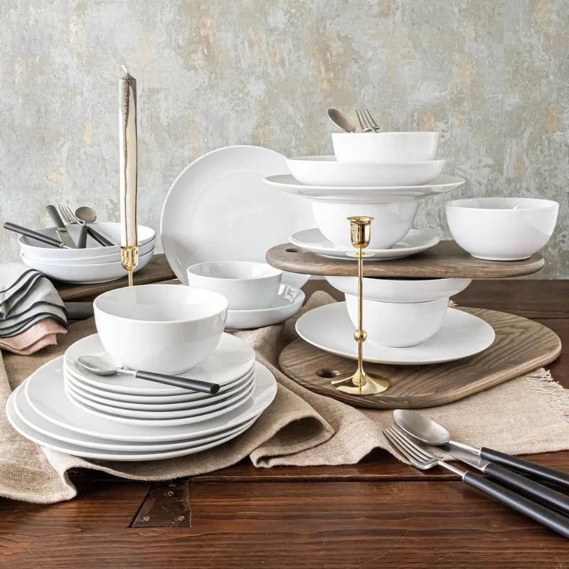 OVER AND BACK - Service de Vaisselle de 24 Pièces en Porcelaine Vitrifiée Everyday