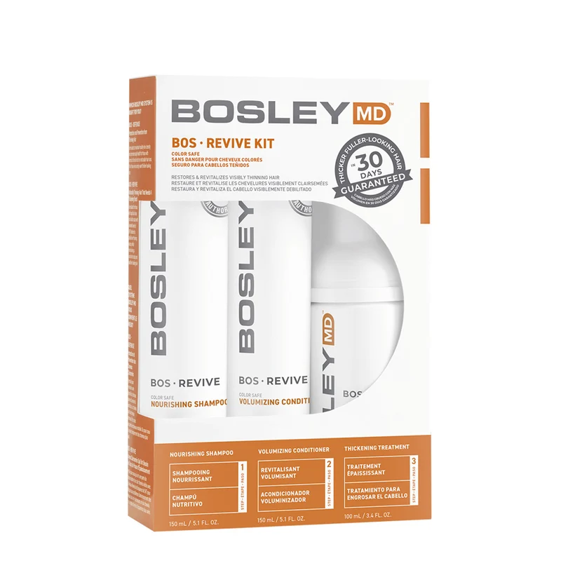 Trio de départ volumisant "BosRevive Volumizing Kit" shampoing, revitalisant et traitement - Pour cheveux visiblement clairsemés et colorés (2x150ml/5.1oz, 100ml/3.4oz)