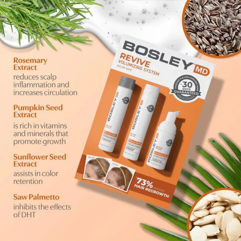 Trio de départ volumisant "BosRevive Volumizing Kit" shampoing, revitalisant et traitement - Pour cheveux visiblement clairsemés et colorés (2x150ml/5.1oz, 100ml/3.4oz)