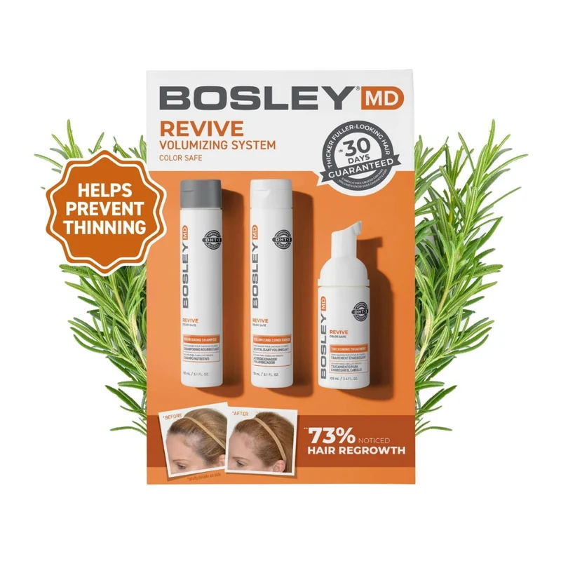 Trio de départ volumisant "BosRevive Volumizing Kit" shampoing, revitalisant et traitement - Pour cheveux visiblement clairsemés et colorés (2x150ml/5.1oz, 100ml/3.4oz)
