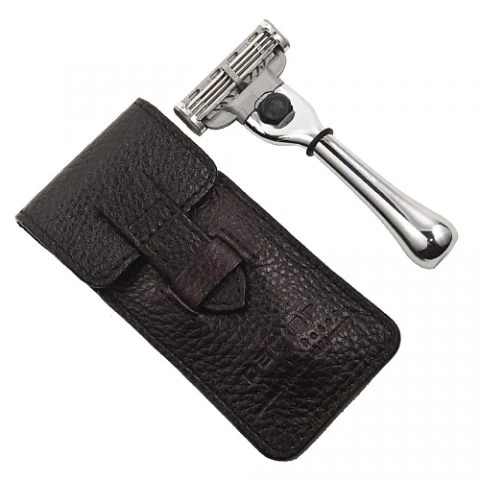 Rasoir de voyage avec étui en cuir TRAVM3 compatible avec lame Gillette Mach 3