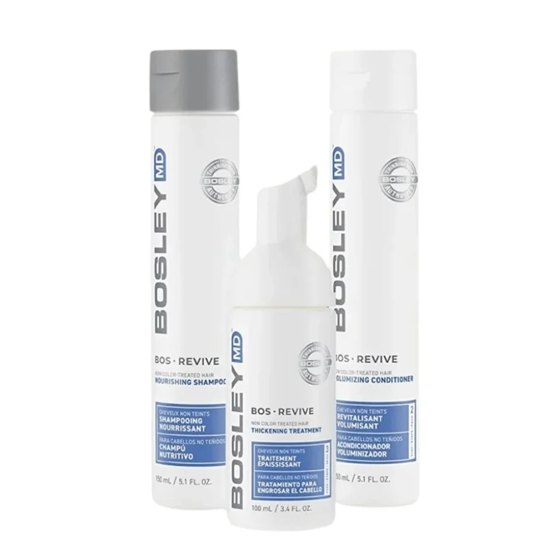 Trio de départ volumisant "BosRevive Volumizing Kit" shampoing, revitalisant et traitement - Pour cheveux visiblement clairsemés, naturels, non teints (2x150ml/5.1oz, 100ml/3.4oz)