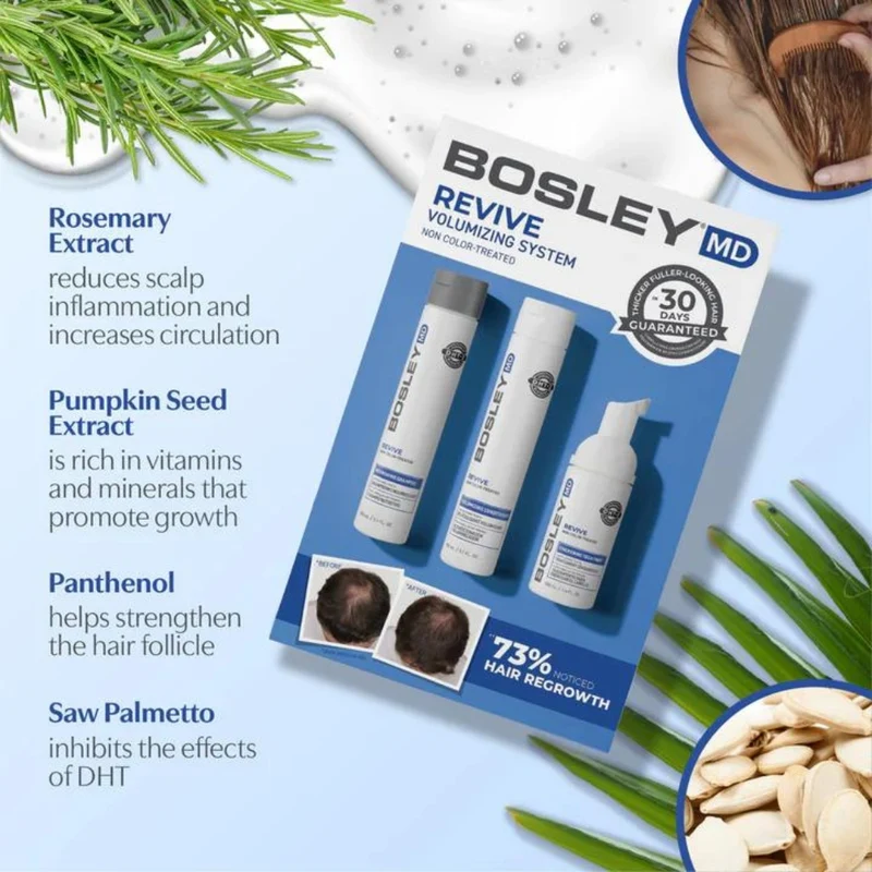 Trio de départ volumisant "BosRevive Volumizing Kit" shampoing, revitalisant et traitement - Pour cheveux visiblement clairsemés, naturels, non teints (2x150ml/5.1oz, 100ml/3.4oz)