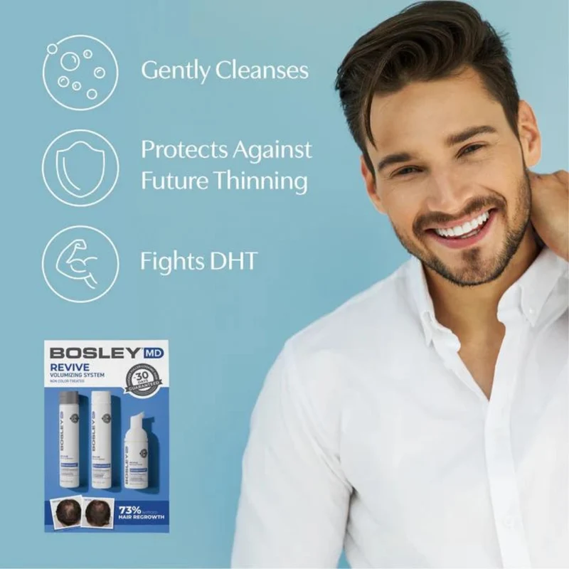 Trio de départ volumisant "BosRevive Volumizing Kit" shampoing, revitalisant et traitement - Pour cheveux visiblement clairsemés, naturels, non teints (2x150ml/5.1oz, 100ml/3.4oz)
