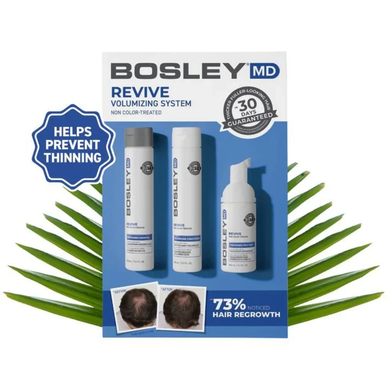 Trio de départ volumisant "BosRevive Volumizing Kit" shampoing, revitalisant et traitement - Pour cheveux visiblement clairsemés, naturels, non teints (2x150ml/5.1oz, 100ml/3.4oz)