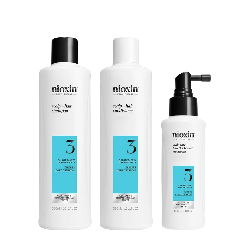 Trio shampoing, revitalisant et traitement pour cheveux et cuir chevelu Système 3 - Pour cheveux colorés avec chute modérée (2x 300ml/10.1oz, 1x 100ml/3.38oz)