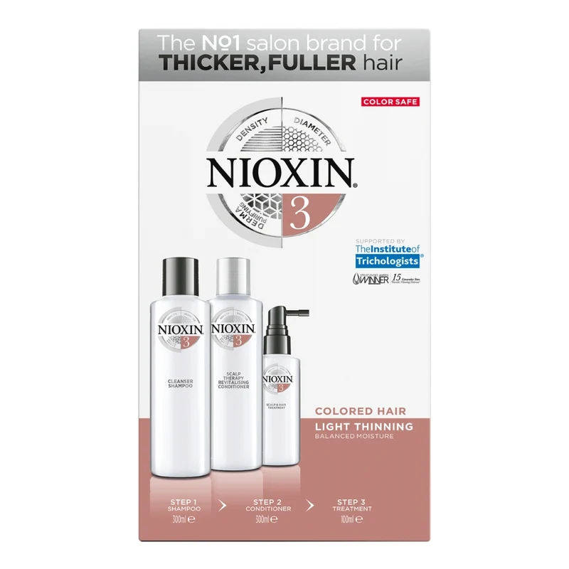 Trio shampoing, revitalisant et traitement pour cheveux et cuir chevelu Système 3 - Pour cheveux colorés avec chute modérée (2x 300ml/10.1oz, 1x 100ml/3.38oz)