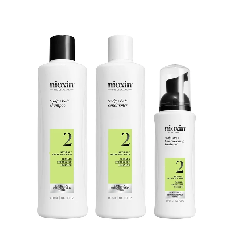 Trio shampoing, revitalisant et traitement pour cheveux et cuir chevelu Système 2 - Pour cheveux naturels avec chute avancée (2x 300ml/10.1oz, 1x 100ml/3.38oz)