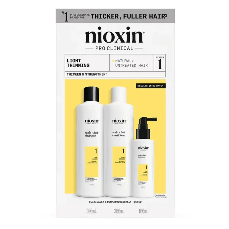 Trio shampoing, revitalisant et traitement pour cheveux et cuir chevelu Système 1 - Pour cheveux naturels avec chute modérée (2x 300ml/10.1oz, 1x 100ml/3.38oz)