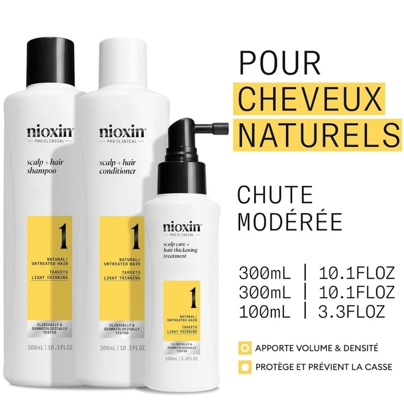 Trio shampoing, revitalisant et traitement pour cheveux et cuir chevelu Système 1 - Pour cheveux naturels avec chute modérée (2x 300ml/10.1oz, 1x 100ml/3.38oz)