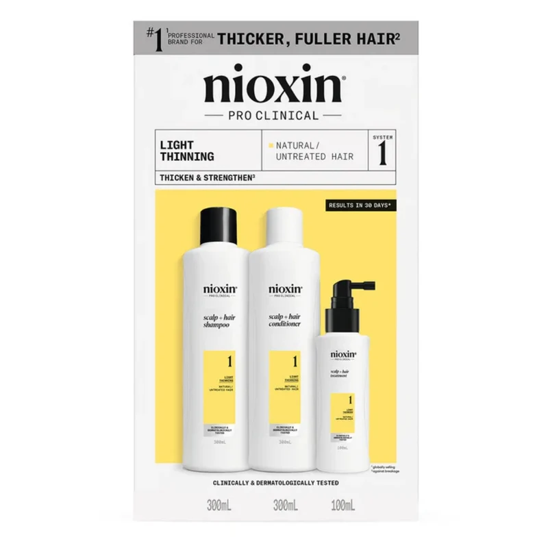 Trio shampoing, revitalisant et traitement pour cheveux et cuir chevelu Système 1 - Pour cheveux naturels avec chute modérée (2x 300ml/10.1oz, 1x 100ml/3.38oz)