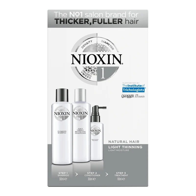 Trio shampoing, revitalisant et traitement pour cheveux et cuir chevelu Système 1 - Pour cheveux naturels avec chute modérée (2x 300ml/10.1oz, 1x 100ml/3.38oz)