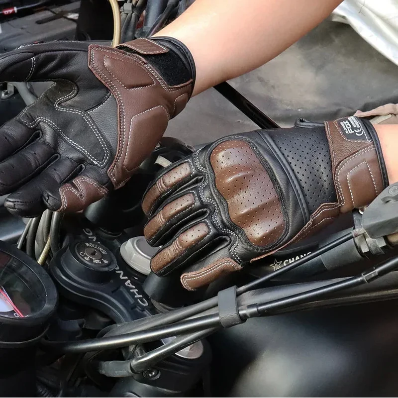 Guanti da Moto Vintage – Design Traspirante con Touchscreen e Protezione per le Caviglie