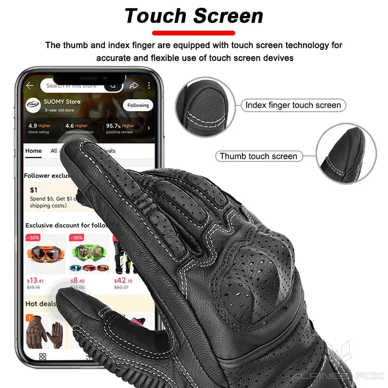 Guanti da Moto Vintage – Design Traspirante con Touchscreen e Protezione per le Caviglie