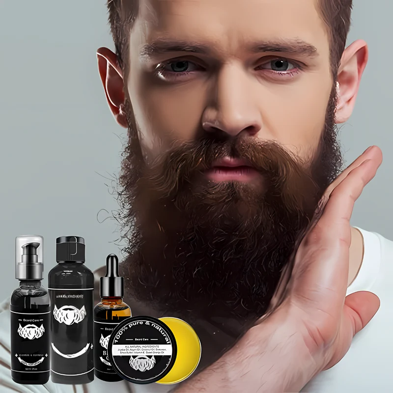 Set per la cura della barba con spazzola, olio e pettine – Set completo per la cura e lo styling