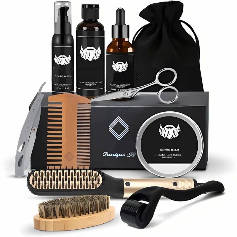 Set per la cura della barba con spazzola, olio e pettine – Set completo per la cura e lo styling