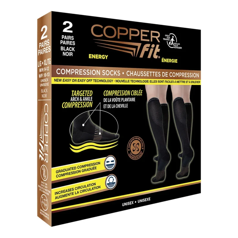 COPPER FIT - 2 Paires de Chaussettes de Compression Unisexe