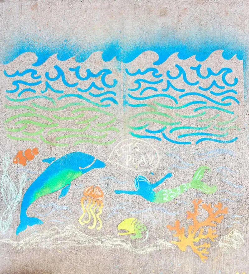 CHALKSCAPES BY HEARTHSONG - Ensemble d'Art à la Craie et Pochoirs pour Trottoir Sous la Mer