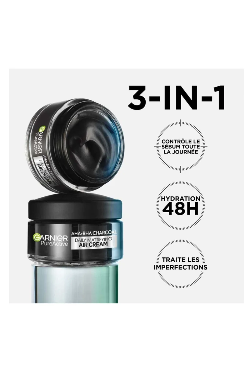 Soin matifiant 3-en-1 - PureActive Charbon & niacinamide - Peaux à imperfections