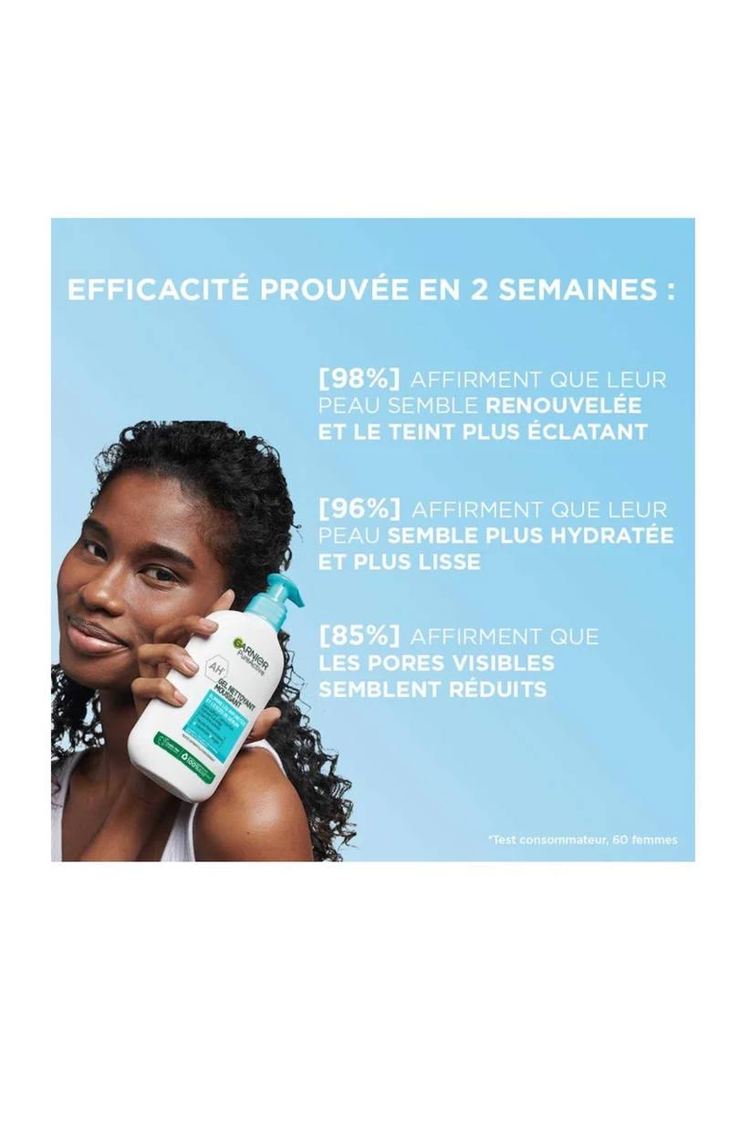 Gel nettoyant moussant - PureActive Argile - Acide hyaluronique, céramide & argile - Visage